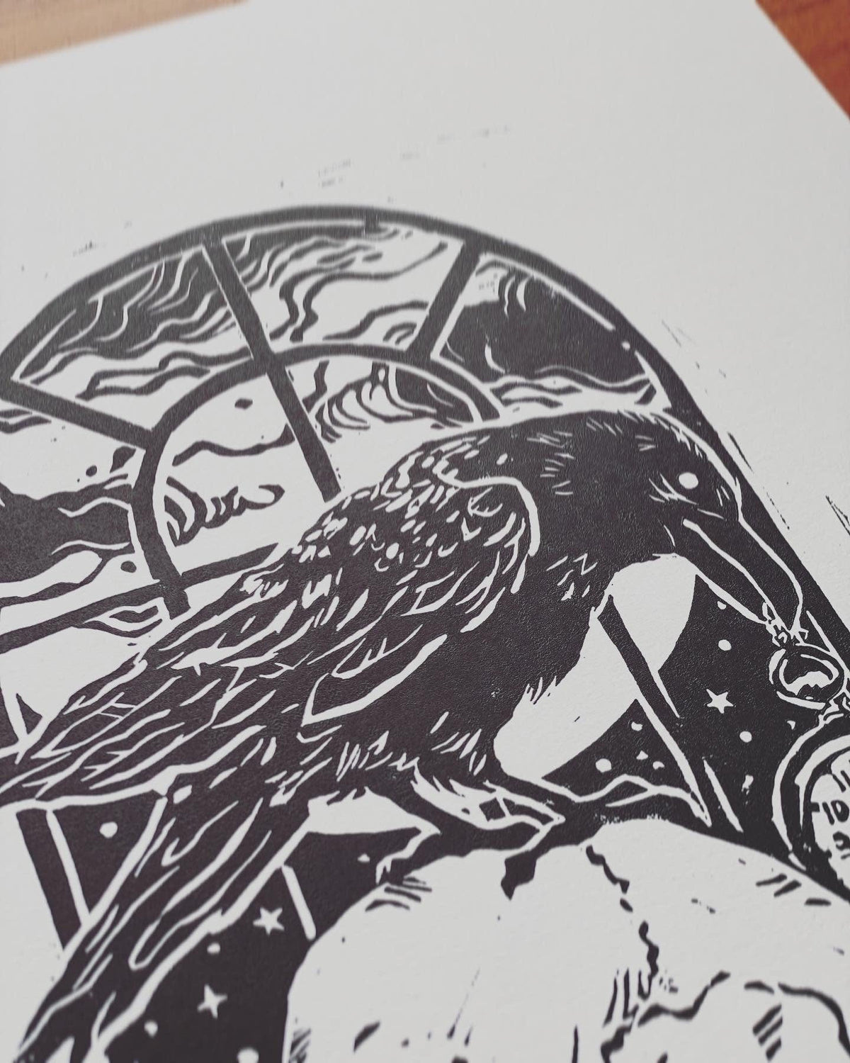 The Raven · 8x11 · linocut linoleum print