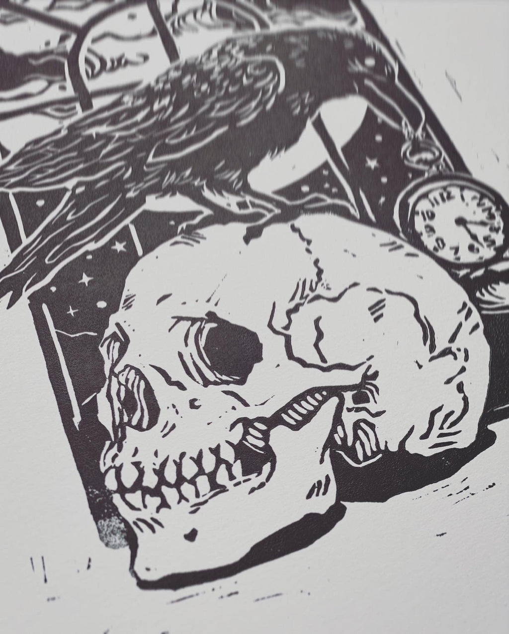 The Raven · 8x11 · linocut linoleum print