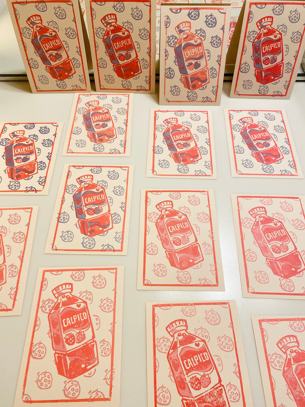 Calpico postcard · linocut print