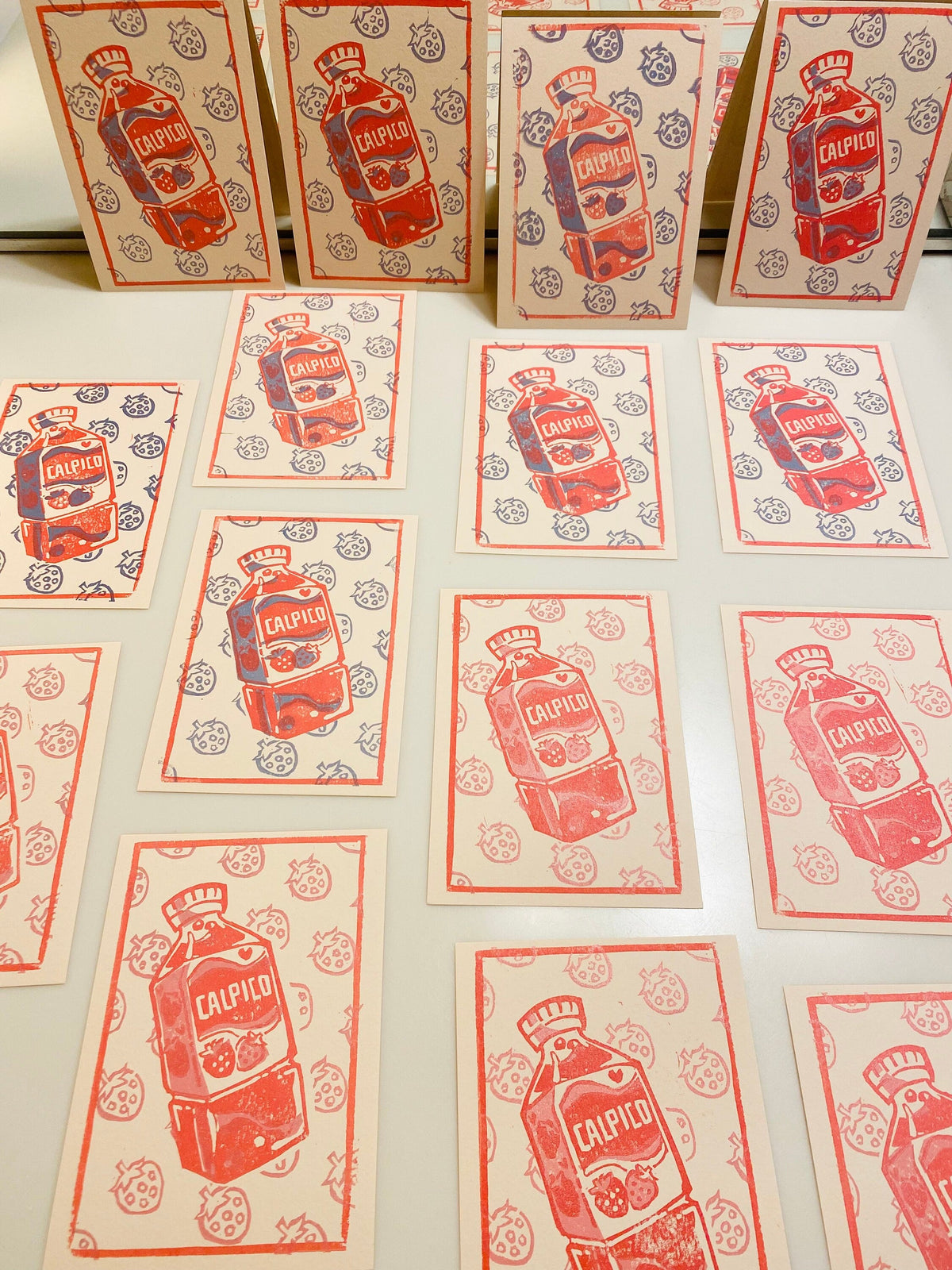 Calpico postcard · linocut print