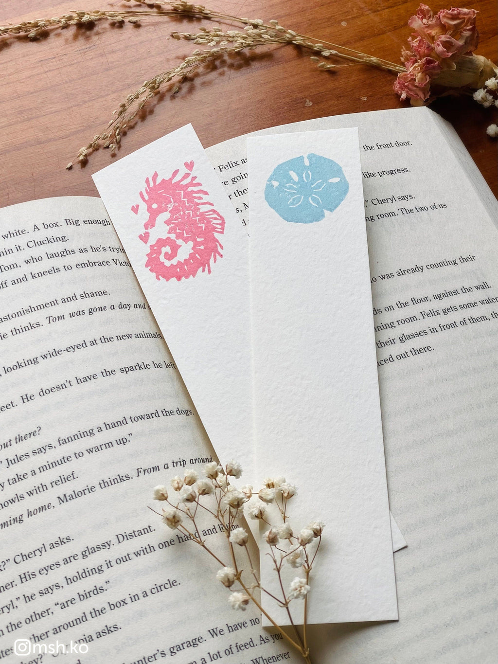 Nautical handmade bookmarks · linocut print · coelacanth