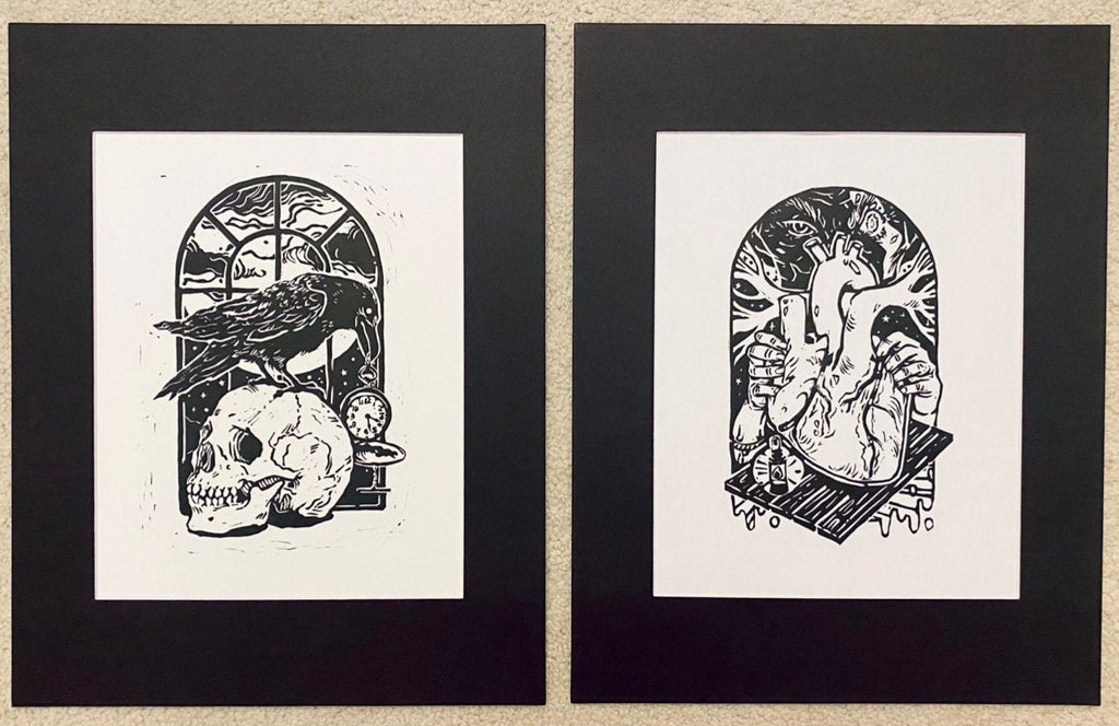 The Raven · 8x11 · linocut linoleum print
