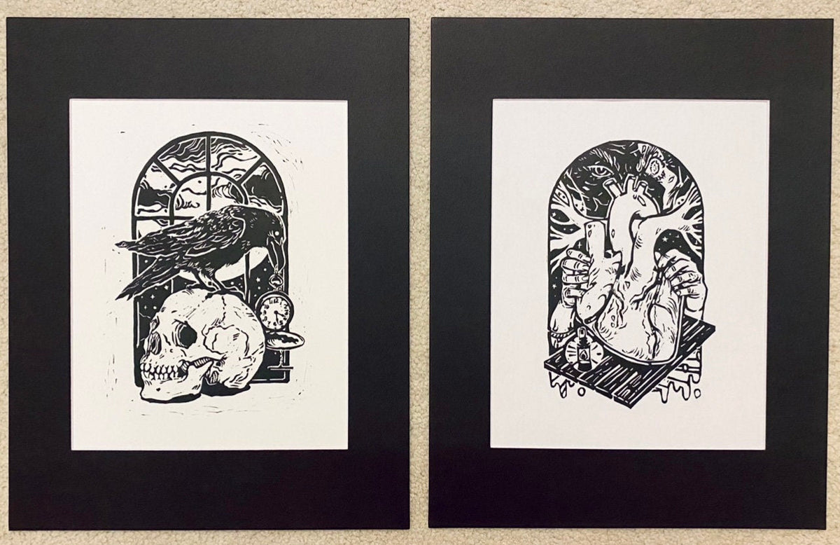 The Raven · 8x11 · linocut linoleum print