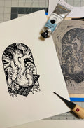 Telltale Heart · 8x11 · linocut linoleum print